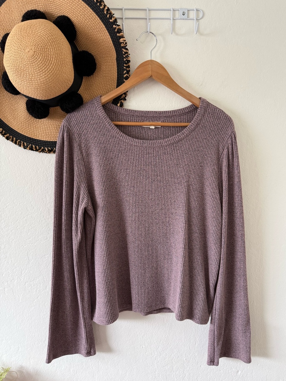 Madewell Ribbed Knit Flare Sleeve Top Size XL
